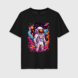 Женская футболка оверсайз Космонавт в открытом космосе среди планет