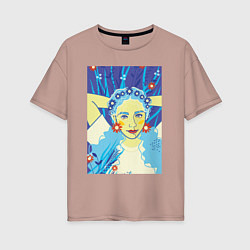 Женская футболка оверсайз Девушка с голубыми волосами в цветочном венке