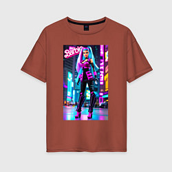 Женская футболка оверсайз Барби в неоновом городе - фантазия