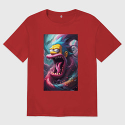 Футболка оверсайз женская Гомер Симпсон - оборотень - нейросеть, цвет: красный