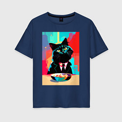 Женская футболка оверсайз Чёрный котик джентльмен - нейросеть