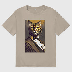 Футболка оверсайз женская Крутой котяра - джентльмен - нейросеть, цвет: миндальный