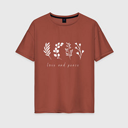 Женская футболка оверсайз Белые растения love and peace