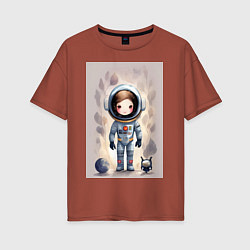 Футболка оверсайз женская Милый маленький космонавт - нейросеть, цвет: кирпичный