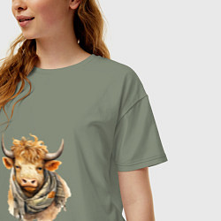 Футболка оверсайз женская Бык в шарфе, цвет: авокадо — фото 2