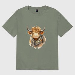 Женская футболка оверсайз Бык в шарфе