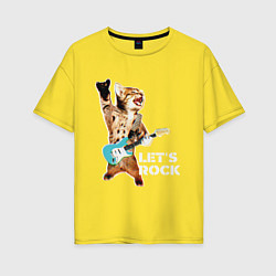 Женская футболка оверсайз Let s rock Котик рокер