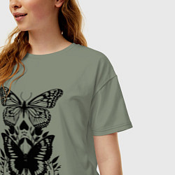 Футболка оверсайз женская Две бабочки - татуировка, цвет: авокадо — фото 2