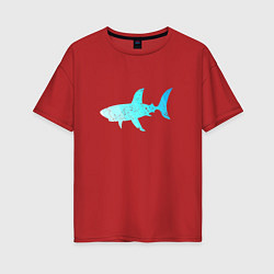 Женская футболка оверсайз Акула лазурный градиент цвета моря