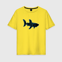 Женская футболка оверсайз Неоновая акула с узором