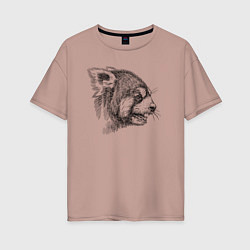 Футболка оверсайз женская Красная панда злобная, цвет: пыльно-розовый