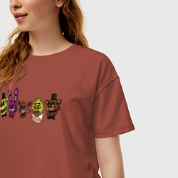 Футболка оверсайз женская FNAF головы, цвет: кирпичный — фото 2