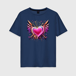Женская футболка оверсайз Светящее сердце с крыльями