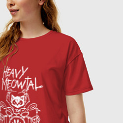 Футболка оверсайз женская Heavy Meowtal - кошачья музыка, цвет: красный — фото 2