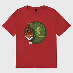 Футболка оверсайз женская Год тигра на китайском, цвет: красный