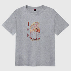 Футболка оверсайз женская Волна пива на японском, цвет: меланж