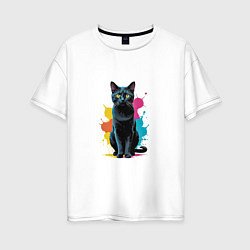 Женская футболка оверсайз Кошка яркая грациозность