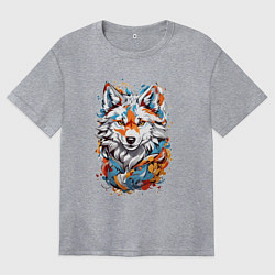 Женская футболка оверсайз Красивая белая лиса акварель