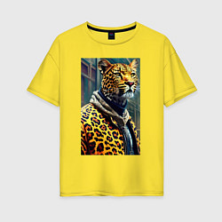 Женская футболка оверсайз Крутой леопард житель мегаполиса