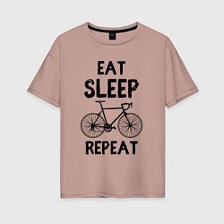 Футболка оверсайз женская Eat sleep bike repeat, цвет: пыльно-розовый