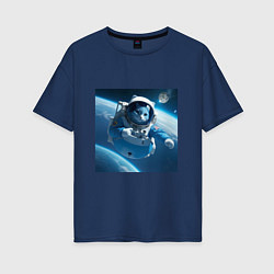 Женская футболка оверсайз Голубой котик космонавт