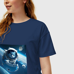 Футболка оверсайз женская Голубой котик космонавт, цвет: тёмно-синий — фото 2