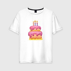 Женская футболка оверсайз Розовый торт со свечками