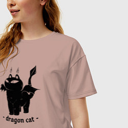 Футболка оверсайз женская Black dragon cat, цвет: пыльно-розовый — фото 2