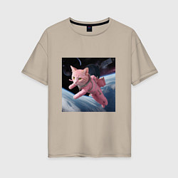 Женская футболка оверсайз Котик pink астронавт