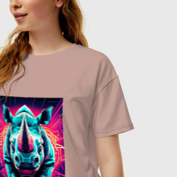 Футболка оверсайз женская Кибер носорог, цвет: пыльно-розовый — фото 2