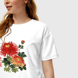 Футболка оверсайз женская Красные хризантемы, цвет: белый — фото 2