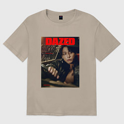 Футболка оверсайз женская BTS JungKook на обложке, цвет: миндальный