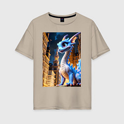 Женская футболка оверсайз Синяя дракоша