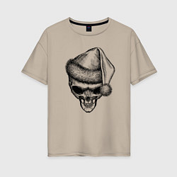 Женская футболка оверсайз Новогодний череп инопланетянина