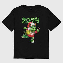 Футболка оверсайз женская Новогодний дракон 2024, цвет: черный