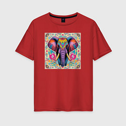 Женская футболка оверсайз Голова слона индийский стиль