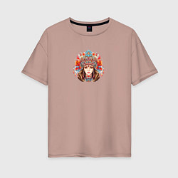 Женская футболка оверсайз Царевна в красном кокошнике