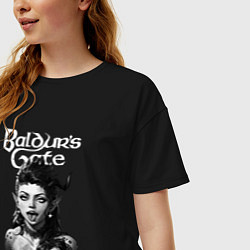 Футболка оверсайз женская Ахегао Карлах - Baldurs gate 3, цвет: черный — фото 2