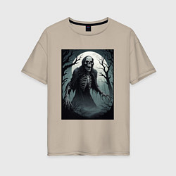Женская футболка оверсайз Привидение-скелет в ночном лесу