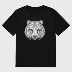 Футболка оверсайз женская Серьёзный медведь, цвет: черный