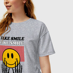 Футболка оверсайз женская Fake smile quote, цвет: меланж — фото 2
