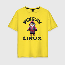 Женская футболка оверсайз Система линукс пингвин в кимоно