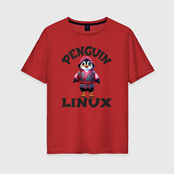 Женская футболка оверсайз Система линукс пингвин в кимоно