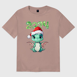 Футболка оверсайз женская 2024 символ года милый дракончик, цвет: пыльно-розовый