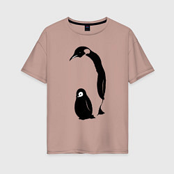 Женская футболка оверсайз Пингвин с пингвинёнком