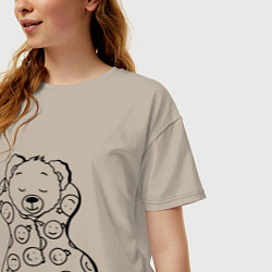 Футболка оверсайз женская Спящий мишка в пижаме - раскраска, цвет: миндальный — фото 2