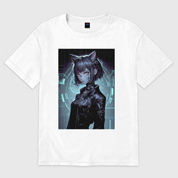 Женская футболка оверсайз Дикая кошка - киберпанк - нейросеть