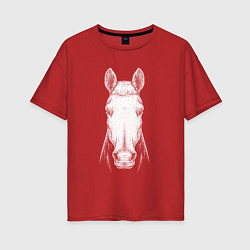Футболка оверсайз женская Голова белой лошади анфас, цвет: красный