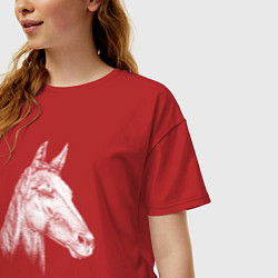 Футболка оверсайз женская Голова белой лошади, цвет: красный — фото 2