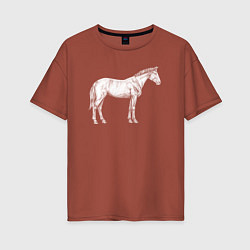 Женская футболка оверсайз Белая лошадь сбоку